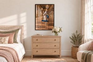 La Galerie hung in a room, in a frame