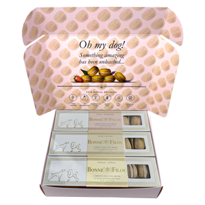 Dog macaron combo with strawberry, peanut butter, and vanilla flavors – delicious variety for pups