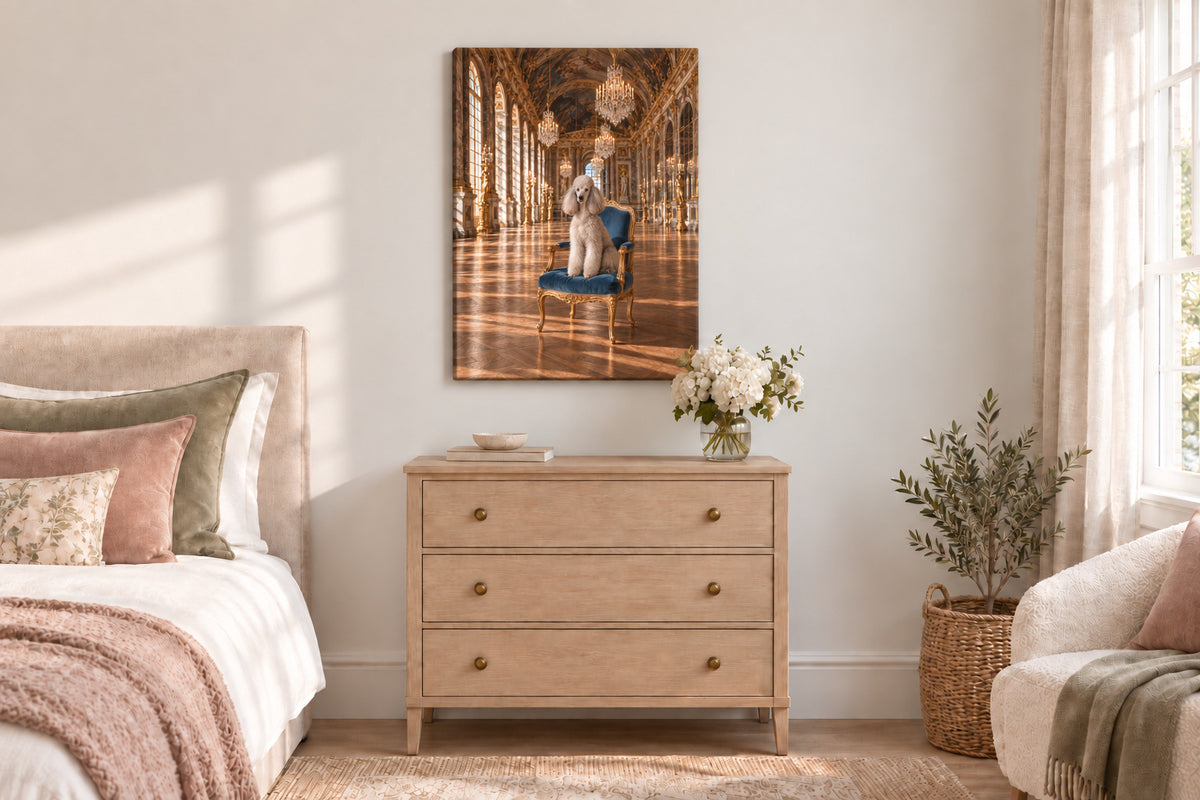 La Galerie hung in a room, frameless