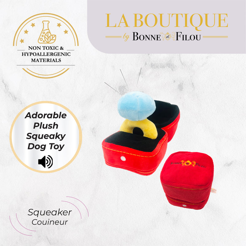 Red Box Diamond Ring Interactive Dog Plush Toy Set Squeaky