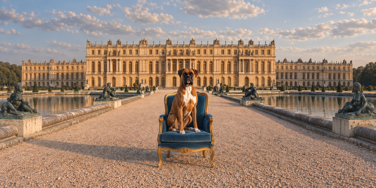 Boxer custom dog portrait in the Les Jardins scene, L'Atelier by Bonne et Filou