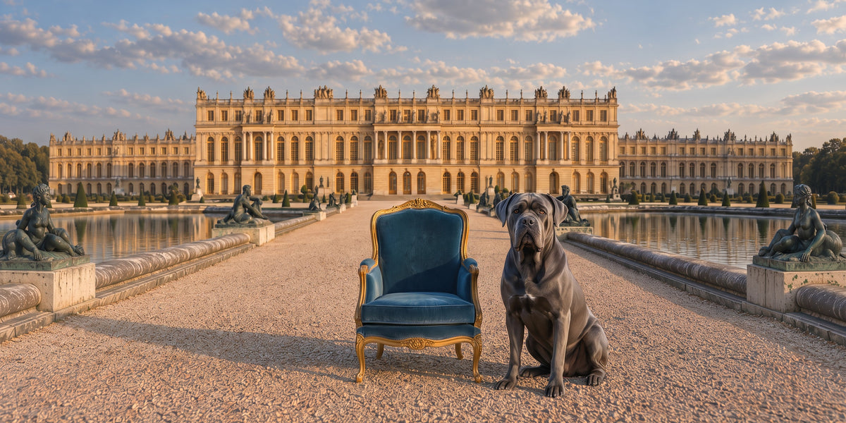 Cane Corso custom dog portrait in the Les Jardins scene, L'Atelier by Bonne et Filou
