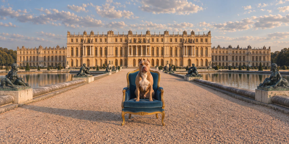 Pit Bull custom dog portrait in the Les Jardins scene, L'Atelier by Bonne et Filou
