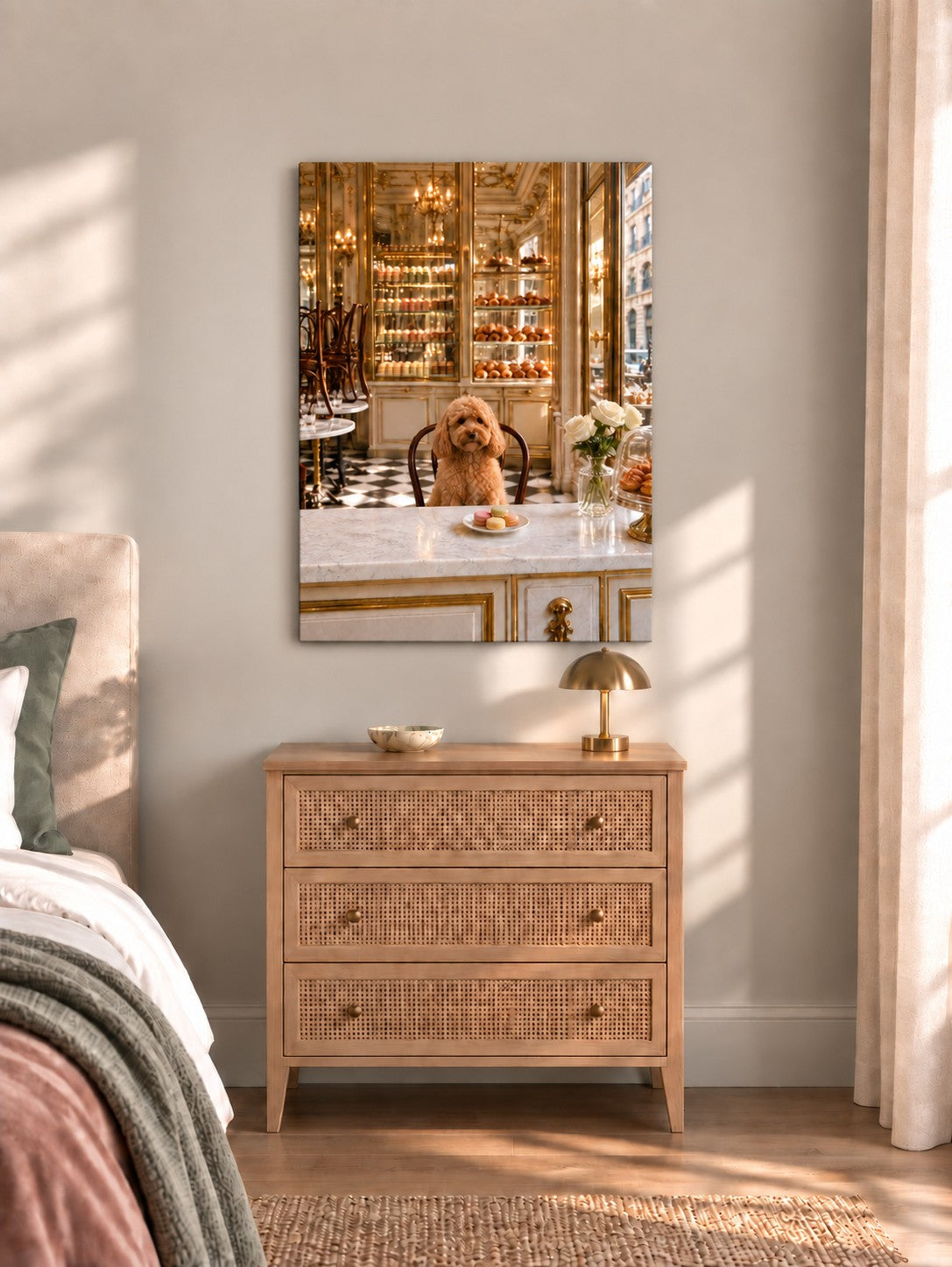 La Patisserie frameless, the artwork mirrored around the 0.75 inch edge
