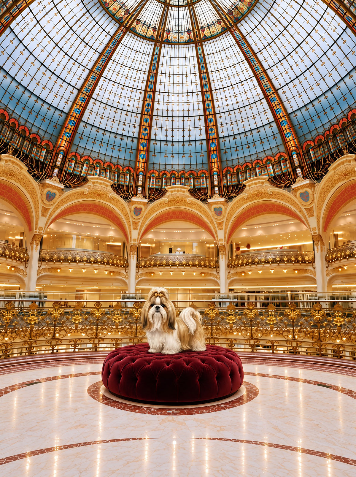 Shih Tzu custom dog portrait in the Le Dôme scene, L'Atelier by Bonne et Filou