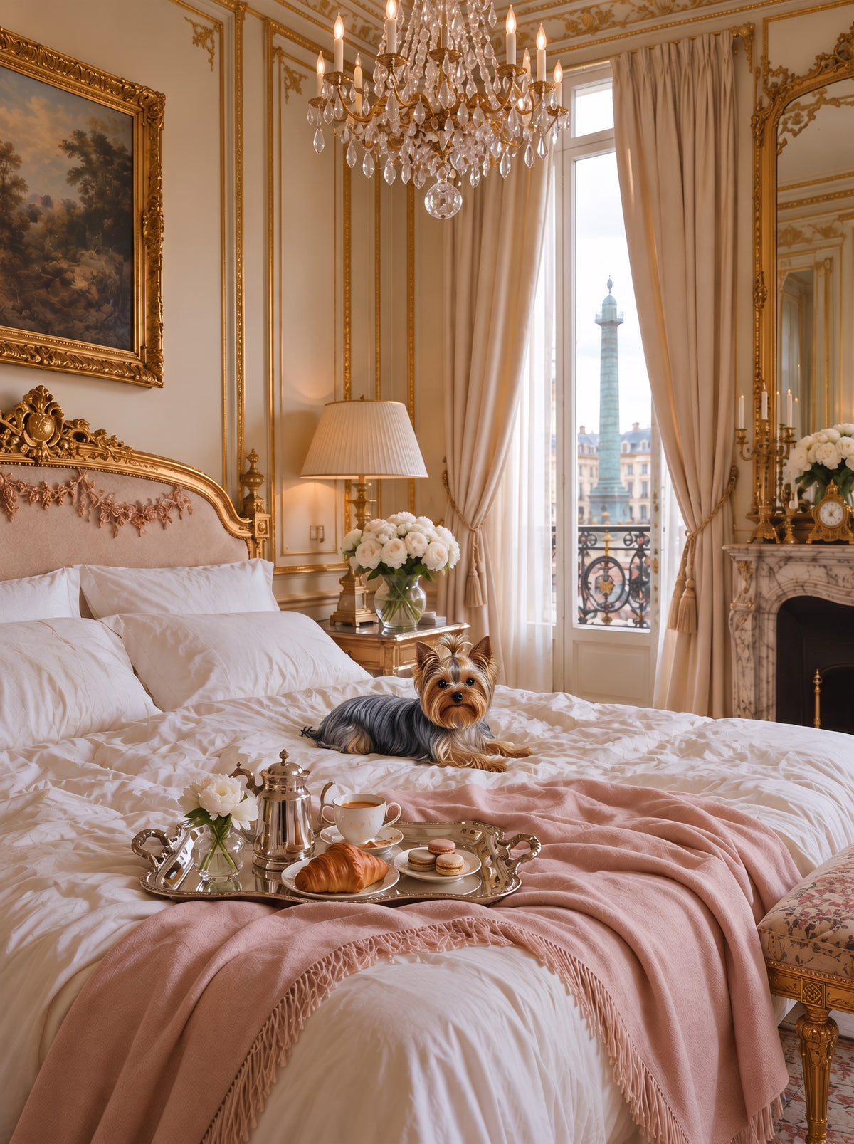 Yorkshire Terrier custom dog portrait in the Le Petit Déjeuner scene, L'Atelier by Bonne et Filou