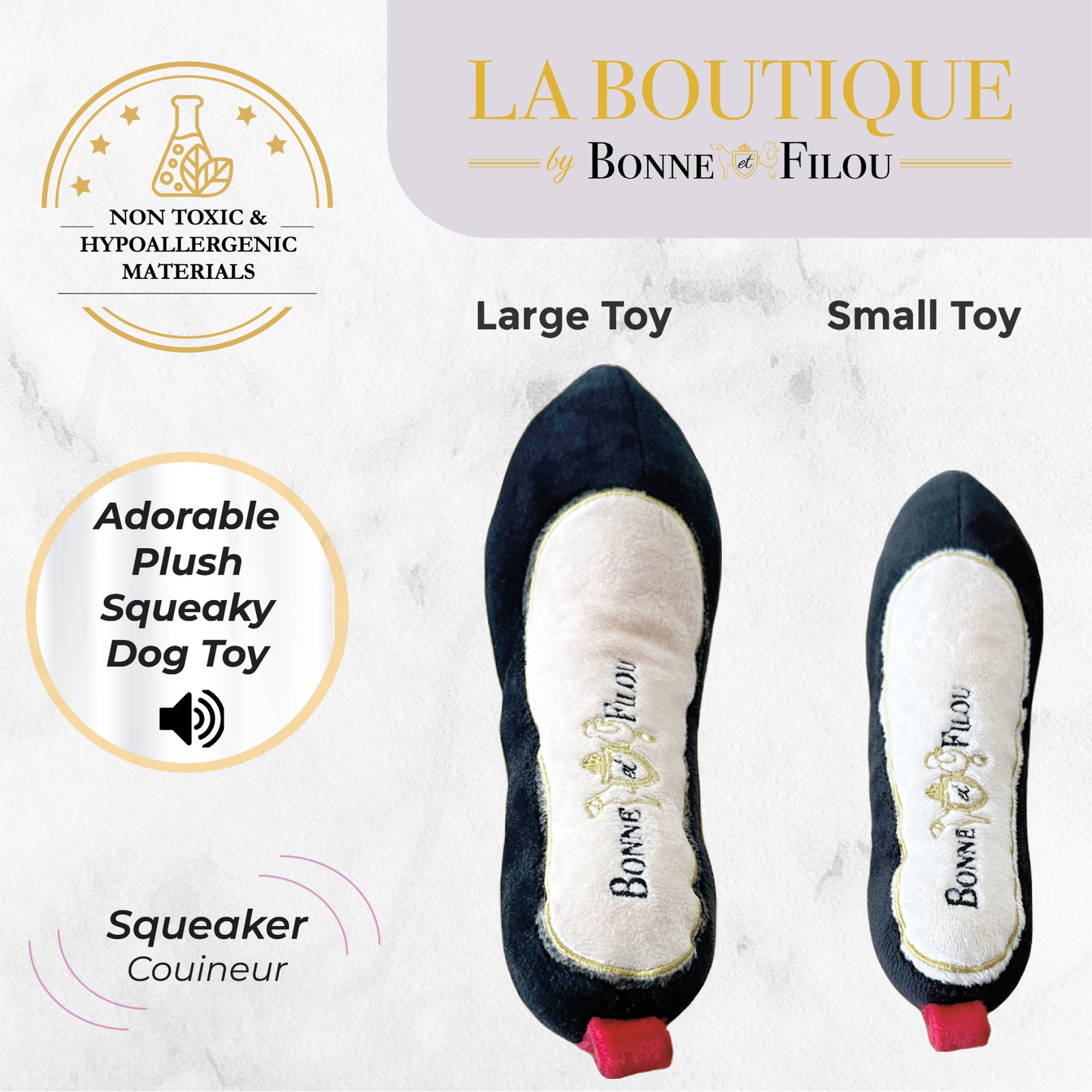 Bonne et Filou Red Heel Squeaky Dog Shoe Toy Small