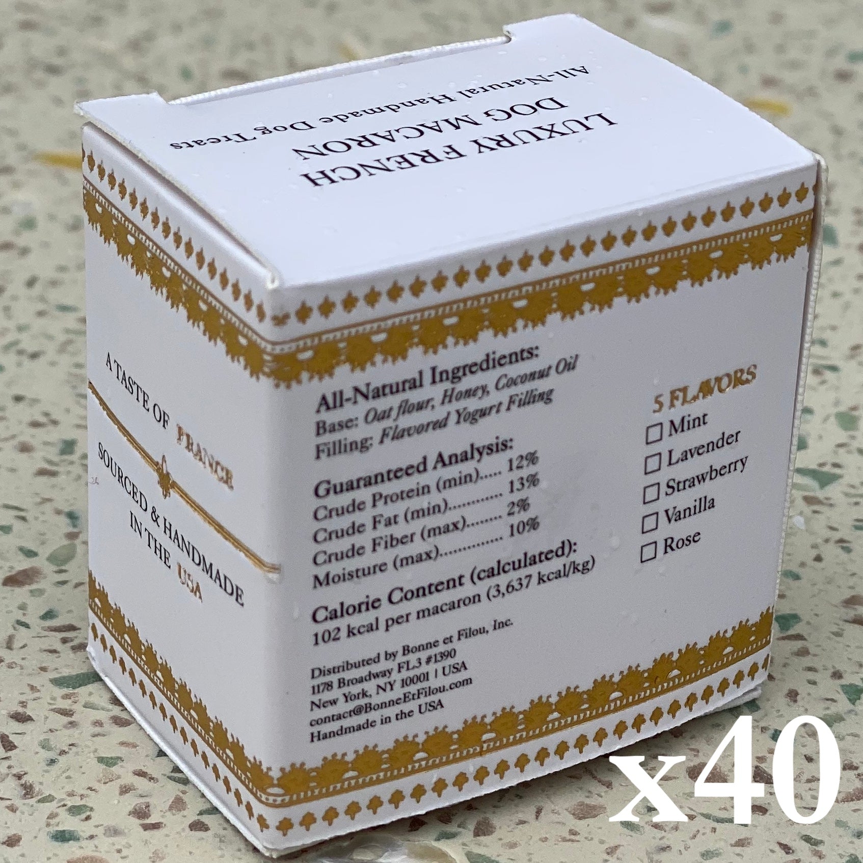 40 Pieces Count Dog Macaron Treats Gift Box Top Back Rear