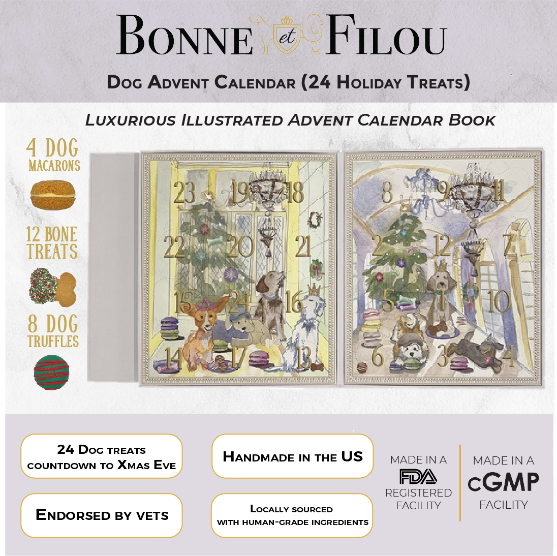 Dog Treats Advent Calendar - 24 Holiday Treats for Dogs - Bonne et Filou