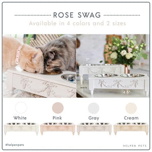 Rose Swag Elevated Pet Bowl / Feeder - Bonne et Filou